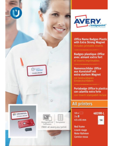 CAJA 10 PORTANOMBRES OFFICE BADGE ROJO CON IMÁN...