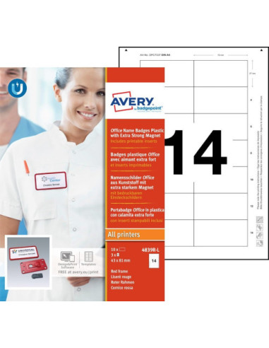 CAJA 10 PORTANOMBRES OFFICE BADGE ROJO CON IMÁN...