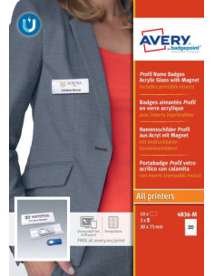 CAJA 10 PORTANOMBRES PROFIL BADGE CON IMÁN–27 X 75 MM AVERY 4836-M 2