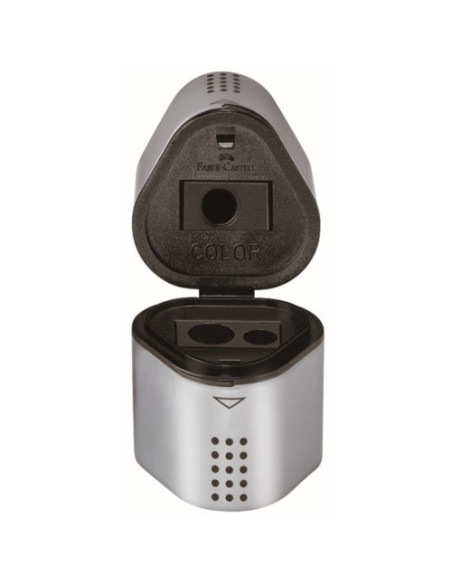 CAJA 10 SACAPUNTAS 2 DEPOSITOS TRIO GRIP COLOR GRIS FABER CASTELL 183800