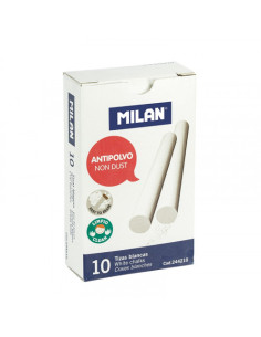CAJA 10 TIZAS DE CARBONATO DE CALCIO BLANCAS REDONDAS -ANTIPOLVO MILAN 244210