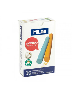 CAJA 10 TIZAS DE CARBONATO DE CALCIO DE COLORES REDONDAS -ANTIPOLVO MILAN 245210