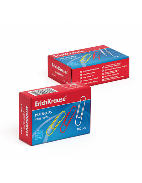 CAJA 100 CLIPS DE PAPEL RECUBIERTOS DE VINILO 33MM, COLOURED ERICH KRAUSE 24872