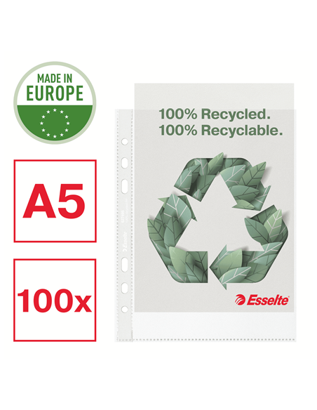 CAJA 100 FUNDAS POLIPROPILENO MULTITALADRO REFORZADA PIEL NARANJA A5 RECYCLE 70 MICRAS ESSELTE 627495