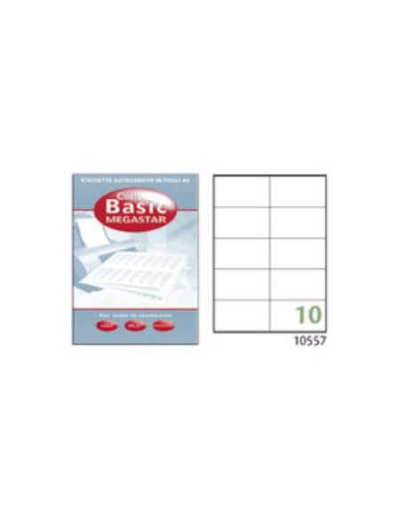 CAJA 100 HOJAS ETIQUETAS BLANCAS CON MÁRGENES-LÁSER/INYECCIÓN DE TINTA/FOTOCOPIADORAS-105X57 MM MEGASTAR LP4MS-10557