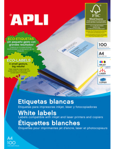 CAJA 100 HOJAS ETIQUETA BLANCA ILC 105X74 1279 APLI