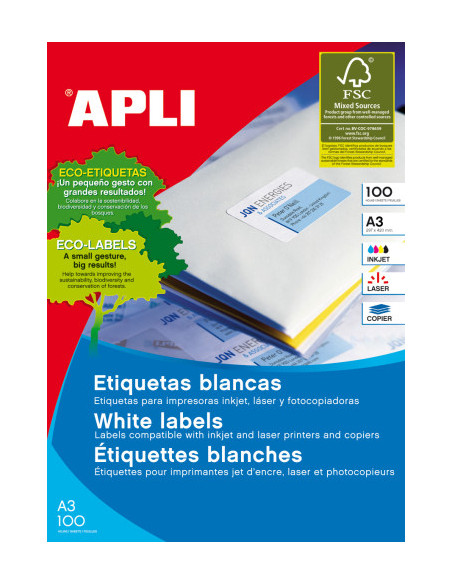 CAJA 100 HOJAS ETIQUETA BLANCA ILC 297X420 A3 11352 APLI