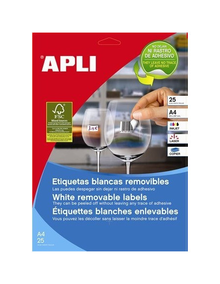 CAJA 100 HOJAS ETIQUETAS BLANCAS REMOVIBLES 97