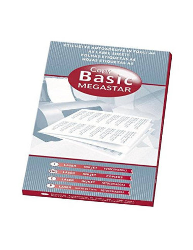 CAJA 100 HOJAS ETIQUETAS BLANCAS SIN MÁRGENES-LÁSER/INYECCIÓN DE TINTA/FOTOCOPIADORAS-210X148 MM MEGASTAR LP4MS-210148
