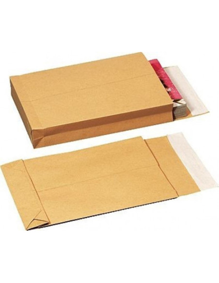 CAJA 250 BOLSAS DIN B4 FOLIO (250X353) BOLSA FUELLE 250X353X30  KRAFT 120 GRS.  FUELLE 3 LADOS - AUTOSAM TIRA DE SILICONA SAM 14