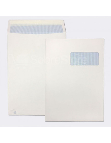 CAJA 250 SOBRES, BOLSAS DIN C4 (229X324) OFSSET BLANCO 100 GRS. V.D. 50X110 B.220 D.20 AUTOSAM AUTOADHESIVO CON TIRA SILICONA SA