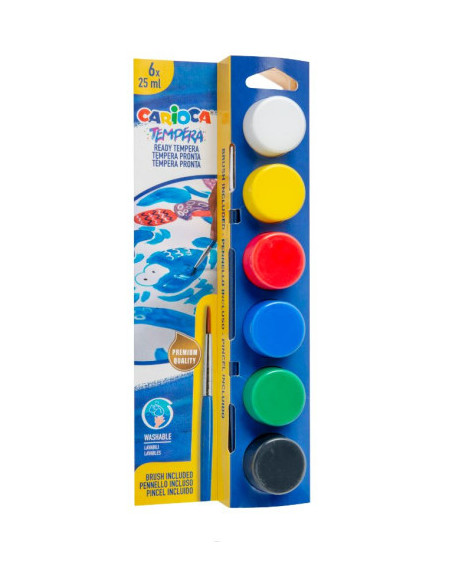 CAJA 6 BOTES DE TÉMPERA CON PINCEL CARIOCA 40433