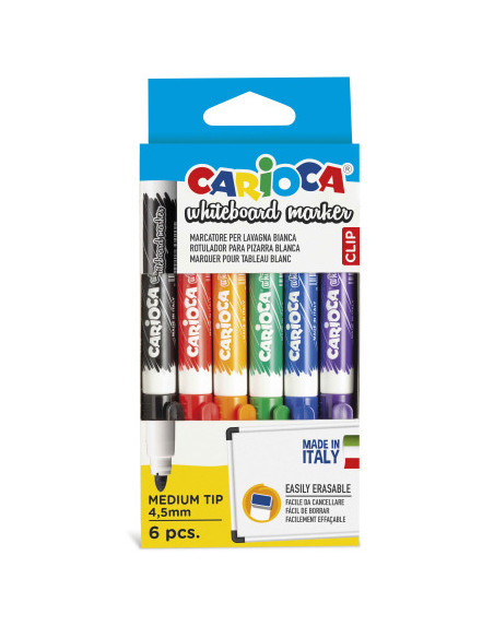 CAJA 6 ROTULADORES CLIP WHITEBOARD COLORES SURTIDOS CARIOCA 42921