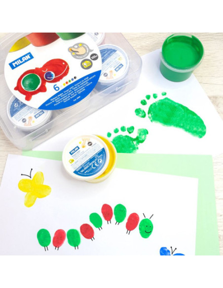 CAJA 6 TARROS 100ML DE PINTURA DEDOS COLORES SURTIDOS MILAN