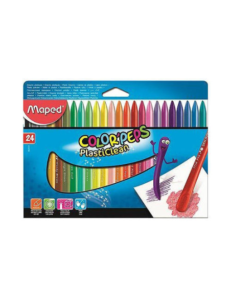 CAJA DE 24 CERAS PLASTICLEAN COLOR'PEPS COLORES SURTIDOS MAPED 862013