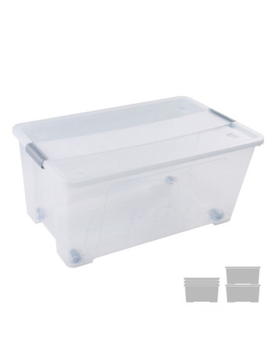 CAJA DE ALMACENAJE CON TAPA Y RUEDAS 61 LITROS 40X68X31CM PP TRANSPARENTE ARCHIVO 2000 CP1482061 CS TP