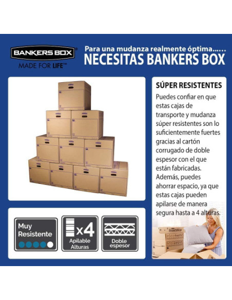 CAJA DE MUDANZA MONTAJE MANUAL L 500X300X300. CARTÓN DOBLE BANKERS BOX 6208201