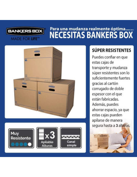 CAJA DE MUDANZA MONTAJE MANUAL M 430X300X250. CARTÓN SIMPLE BANKERS BOX 6208301