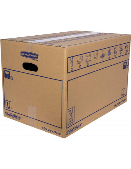 CAJA DE MUDANZA MONTAJE MANUAL M 430X300X250. CARTÓN SIMPLE BANKERS BOX 6208301